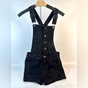 Distressed Faded Adjustable Black Overalls Shorts